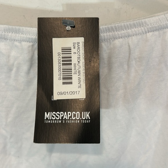 MISSPAP.CO.UK OFF THE SHOULDER WHITE BODYSUIT WOMENS SIZE 6 new w tags - Picture 2 of 5